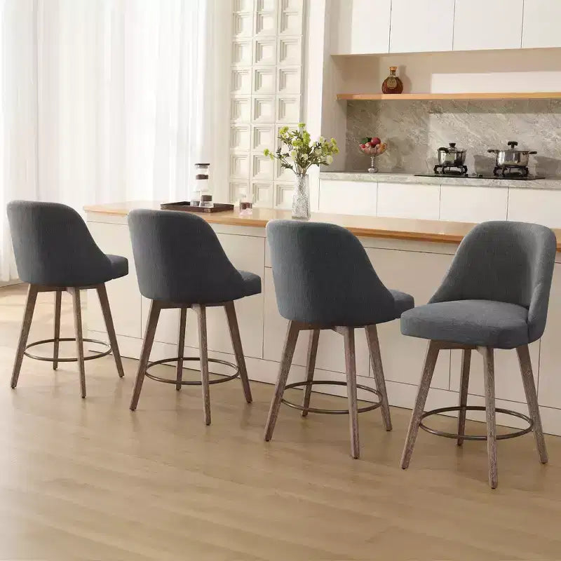 Lot de 4 tabourets de bar pivotants Bekrvio 26 pouces à hauteur de comptoir avec dossiers et pieds en bois, tabourets de bar rembourrés en tissu lin/similicuir pour îlot de cuisine