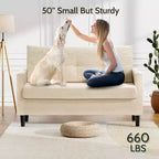 Dyonery 50, canapé Loveseat, 2 places pour bureau et petits espaces, assise profonde de 61 cm, cadre en bois massif certifié FSC, assemblage sans outils