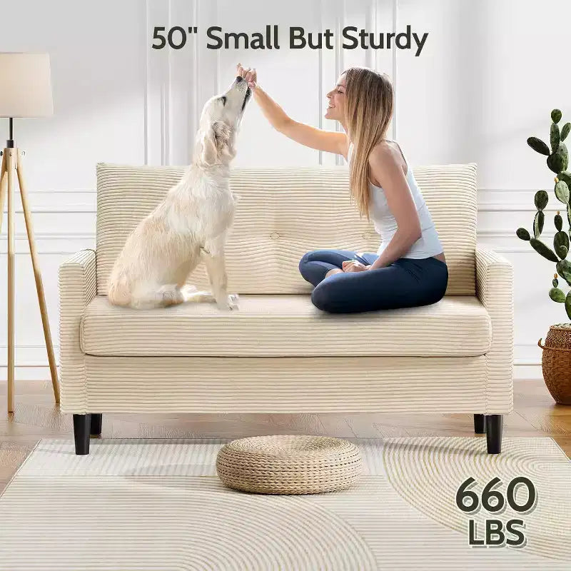 Dyonery 50, canapé Loveseat, 2 places pour bureau et petits espaces, assise profonde de 61 cm, cadre en bois massif certifié FSC, assemblage sans outils