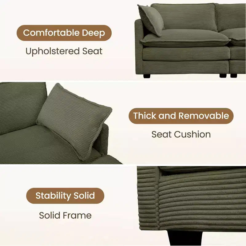 Canapé sectionnel modulaire moderne 5 places en velours côtelé, surdimensionné, 288 cm (L) x 201 cm (l), avec pouf, canapé en forme de U avec canapé d'angle, HYLEORY