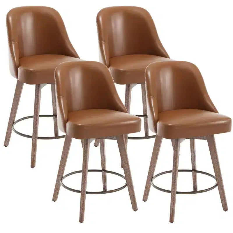 Lot de 4 tabourets de bar pivotants Bekrvio 26 pouces à hauteur de comptoir avec dossiers et pieds en bois, tabourets de bar rembourrés en tissu lin/similicuir pour îlot de cuisine