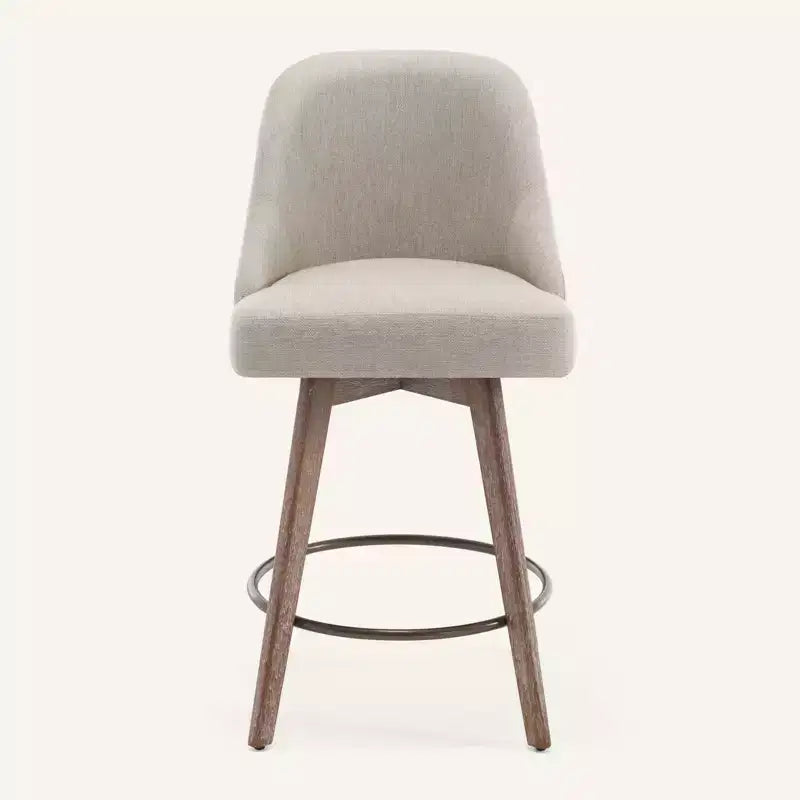 Lot de 4 tabourets de bar pivotants Bekrvio 26 pouces à hauteur de comptoir avec dossiers et pieds en bois, tabourets de bar rembourrés en tissu lin/similicuir pour îlot de cuisine