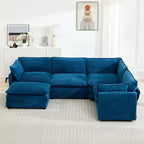 Canapé sectionnel modulaire moderne 5 places en velours côtelé, surdimensionné, 288 cm (L) x 201 cm (l), avec pouf, canapé en forme de U avec canapé d'angle, HYLEORY