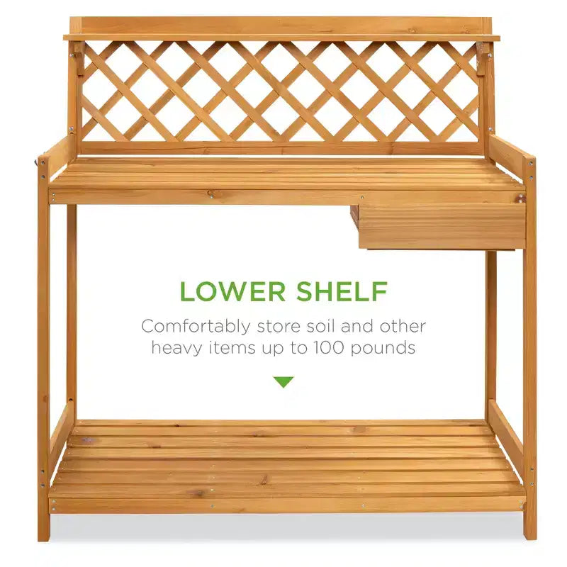 Table de rempotage de jardin en bois pour extérieur Best Choice Products, établi avec tiroir et étagère ouverte
