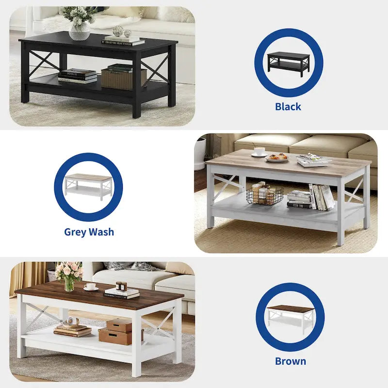 Table basse d'appoint en bois style rustique avec grande étagère de rangement