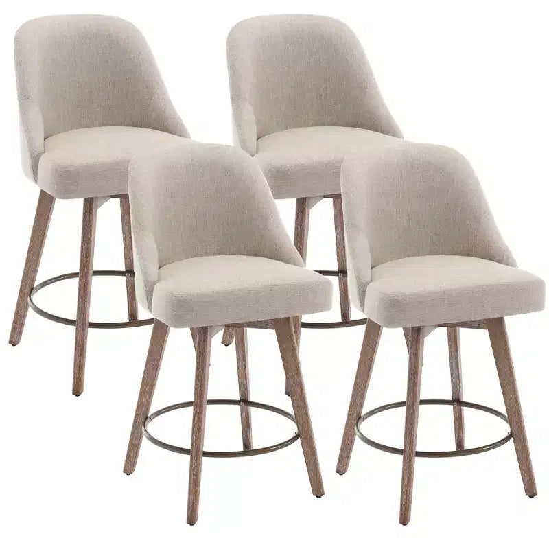 Lot de 4 tabourets de bar pivotants Bekrvio 26 pouces à hauteur de comptoir avec dossiers et pieds en bois, tabourets de bar rembourrés en tissu lin/similicuir pour îlot de cuisine
