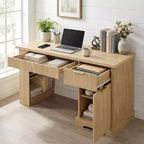 Bureau moderne cannelé GDFStudio Haoran 55 avec prise électrique, tablette pour clavier, porte et tiroirs