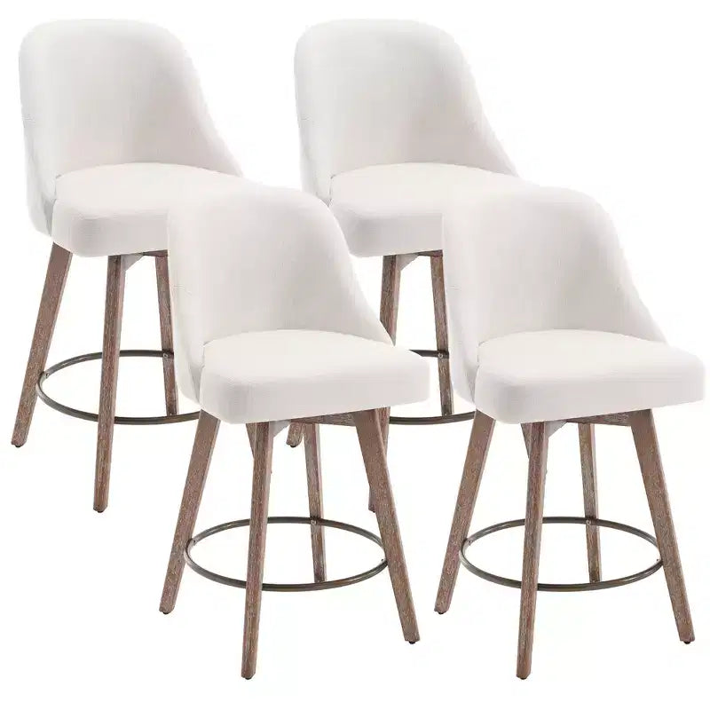 Lot de 4 tabourets de bar pivotants Bekrvio 26 pouces à hauteur de comptoir avec dossiers et pieds en bois, tabourets de bar rembourrés en tissu lin/similicuir pour îlot de cuisine