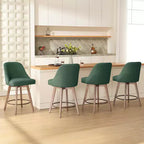Lot de 4 tabourets de bar pivotants Bekrvio 26 pouces à hauteur de comptoir avec dossiers et pieds en bois, tabourets de bar rembourrés en tissu lin/similicuir pour îlot de cuisine