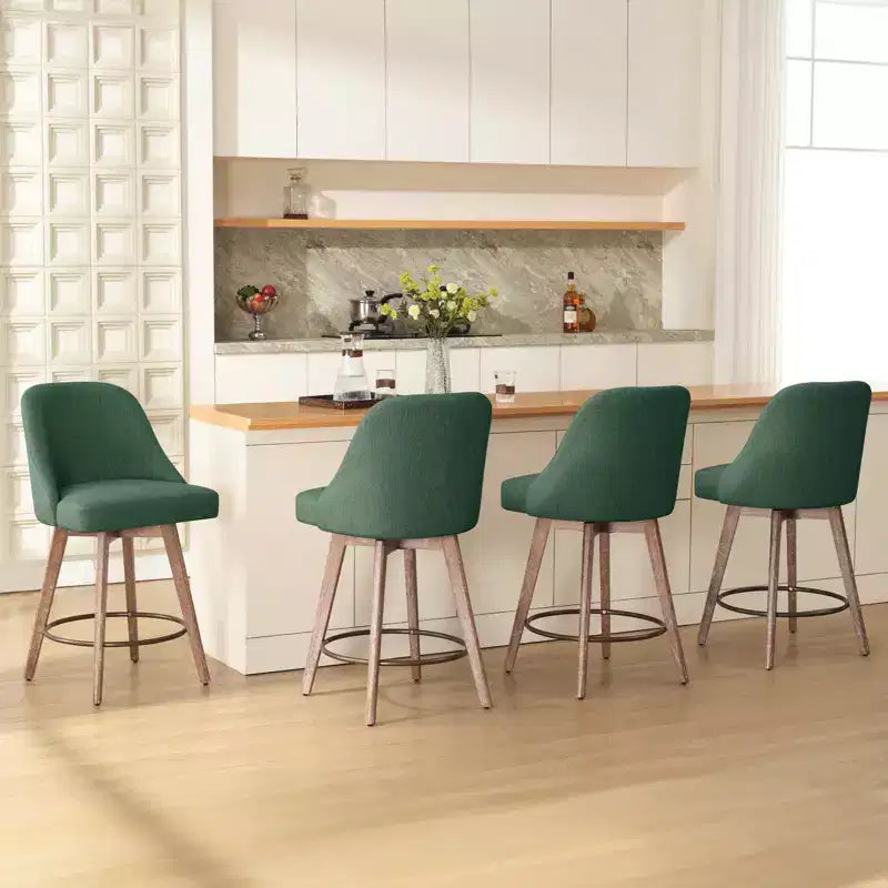 Lot de 4 tabourets de bar pivotants Bekrvio 26 pouces à hauteur de comptoir avec dossiers et pieds en bois, tabourets de bar rembourrés en tissu lin/similicuir pour îlot de cuisine