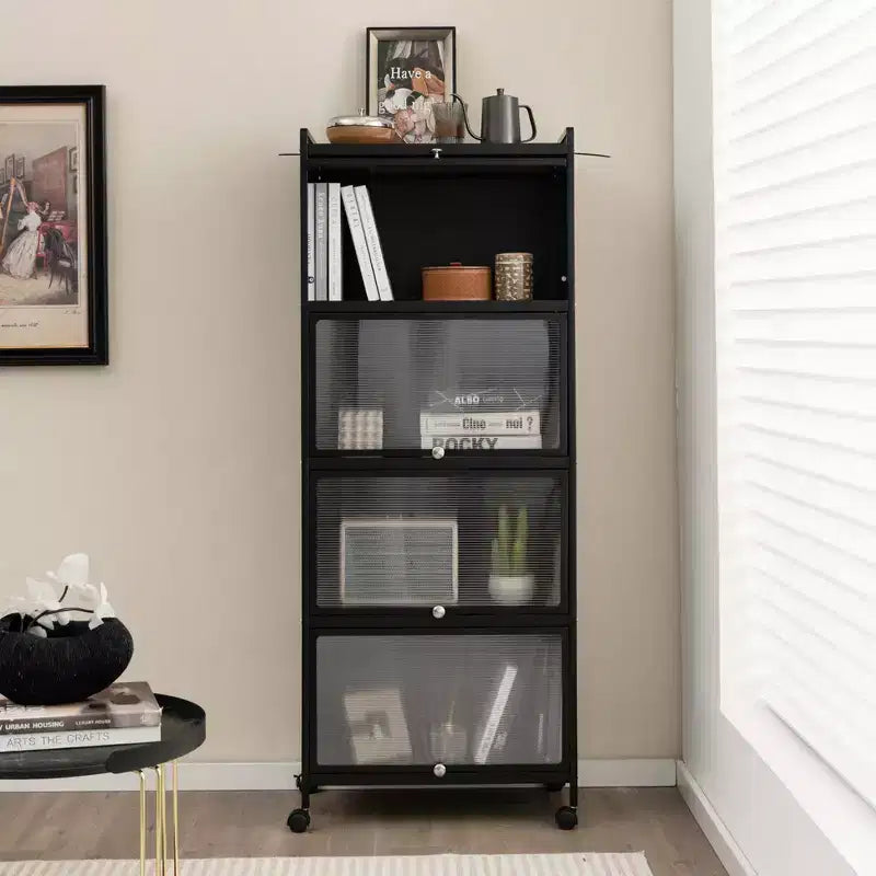 Meuble de rangement de cuisine Costway à 5 niveaux, desserte mobile pour micro-ondes avec portes basculantes, blanc/noir/gris/vert