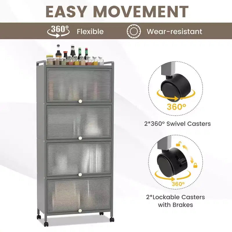 Meuble de rangement de cuisine Costway à 5 niveaux, desserte mobile pour micro-ondes avec portes basculantes, blanc/noir/gris/vert