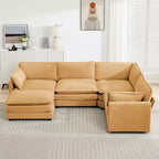 Canapé sectionnel modulaire moderne 5 places en velours côtelé, surdimensionné, 288 cm (L) x 201 cm (l), avec pouf, canapé en forme de U avec canapé d'angle, HYLEORY