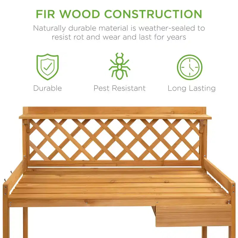 Table de rempotage de jardin en bois pour extérieur Best Choice Products, établi avec tiroir et étagère ouverte
