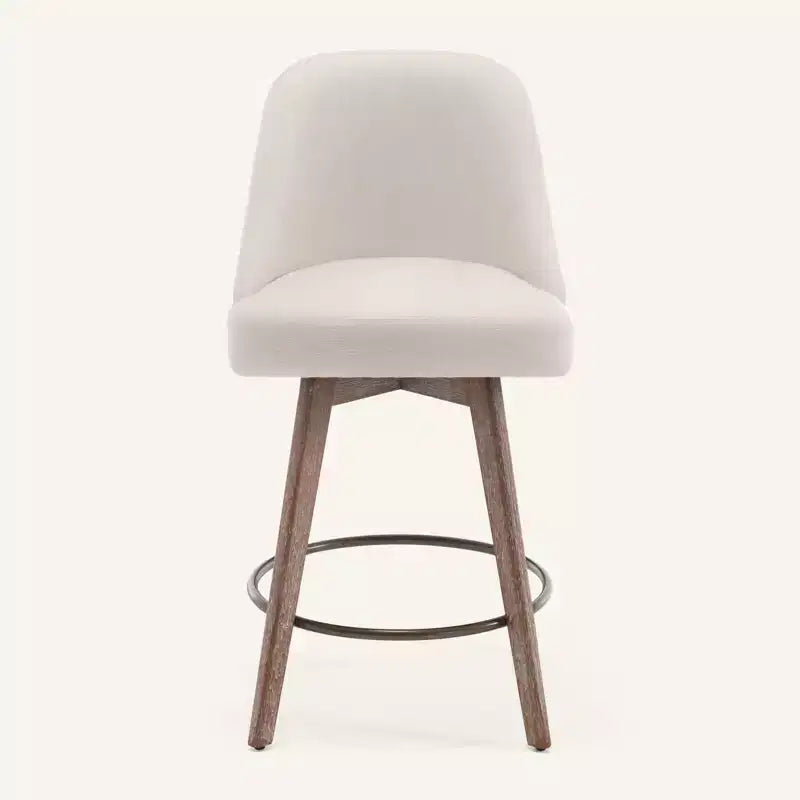 Lot de 4 tabourets de bar pivotants Bekrvio 26 pouces à hauteur de comptoir avec dossiers et pieds en bois, tabourets de bar rembourrés en tissu lin/similicuir pour îlot de cuisine