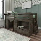 Lit mezzanine bas Max & Lily Modern Farmhouse avec tiroir de rangement, lit en bois massif pour enfants