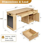 Bureau moderne cannelé GDFStudio Haoran 55 avec prise électrique, tablette pour clavier, porte et tiroirs