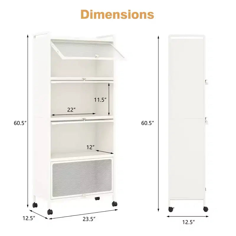 Meuble de rangement de cuisine Costway à 5 niveaux, desserte mobile pour micro-ondes avec portes basculantes, blanc/noir/gris/vert