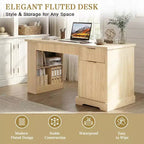 Bureau moderne cannelé GDFStudio Haoran 55 avec prise électrique, tablette pour clavier, porte et tiroirs