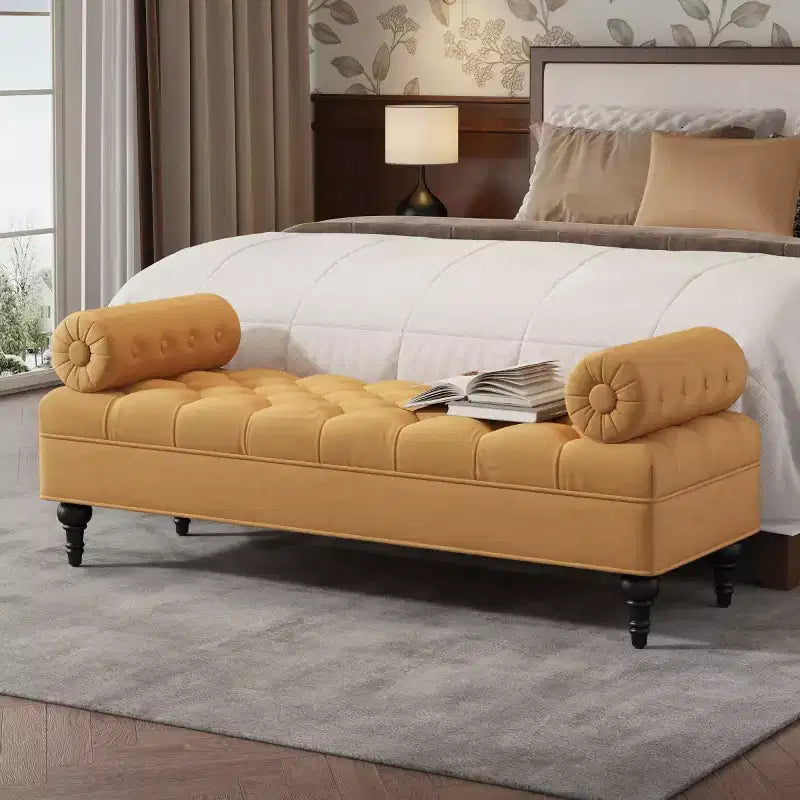 Banc de bout de lit moderne pour chambre à coucher, banc de fenêtre rembourré en velours avec 2 oreillers détachables pour salon ou entrée - Panipeachy