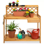 Table de rempotage de jardin en bois pour extérieur Best Choice Products, établi avec tiroir et étagère ouverte