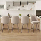 Lot de 4 tabourets de bar pivotants Bekrvio 26 pouces à hauteur de comptoir avec dossiers et pieds en bois, tabourets de bar rembourrés en tissu lin/similicuir pour îlot de cuisine